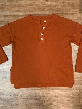 Women's V-Neck Button Henley Sweater - Rust Orange
